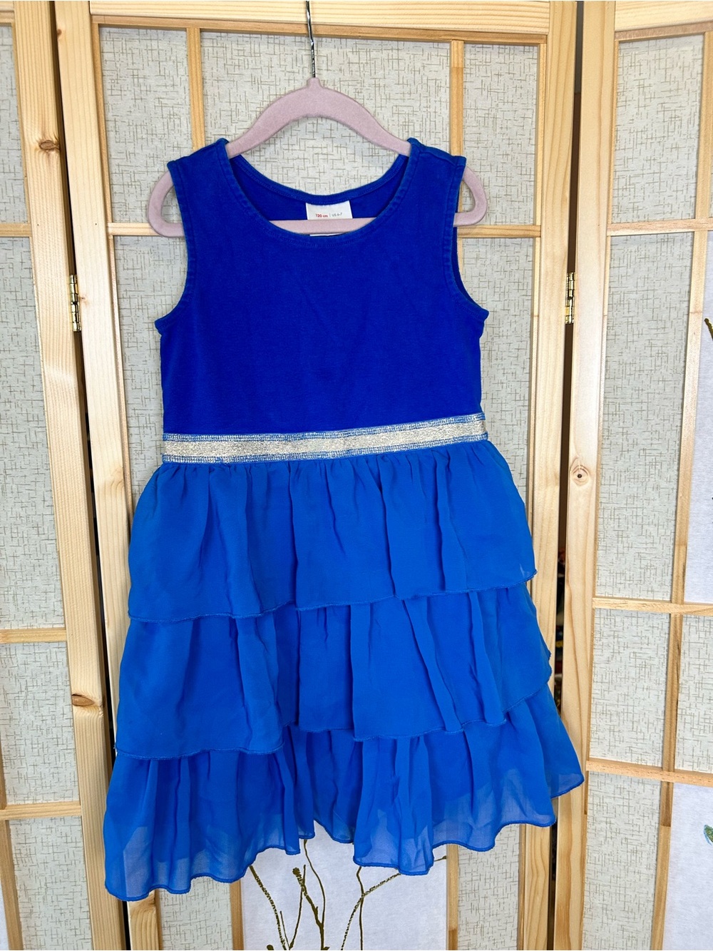 Hanna Andersson Royal Blue Tiered Party Dress with Silver Waistband